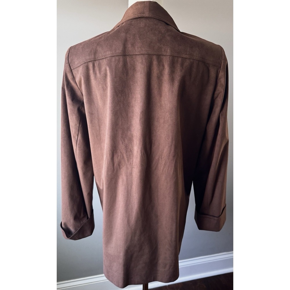 Vintage Da-Rue Faux Ultrasuede Jacket Brown Longline Open Blazer Size 12 USA - Picture 7 of 8